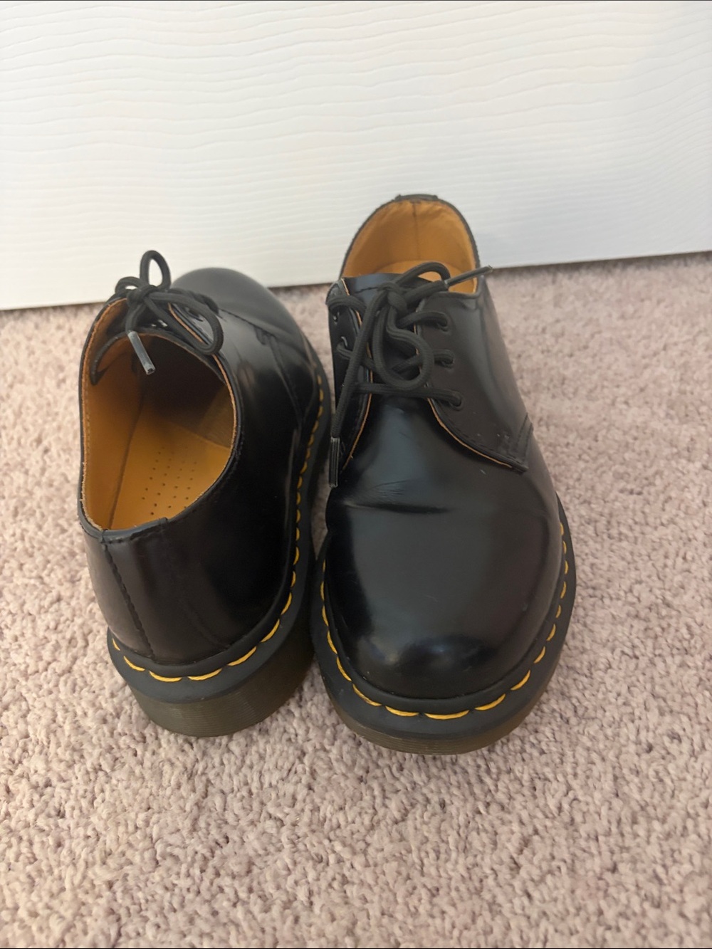 Dr. Martens Black Leather Lace-Up Shoes with Yellow Stitching - Picture 5 of 7